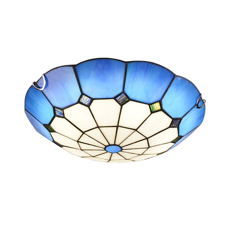 Tiffany Glass Classic LED Flush Ceiling Light Fixture with Grid Pattern