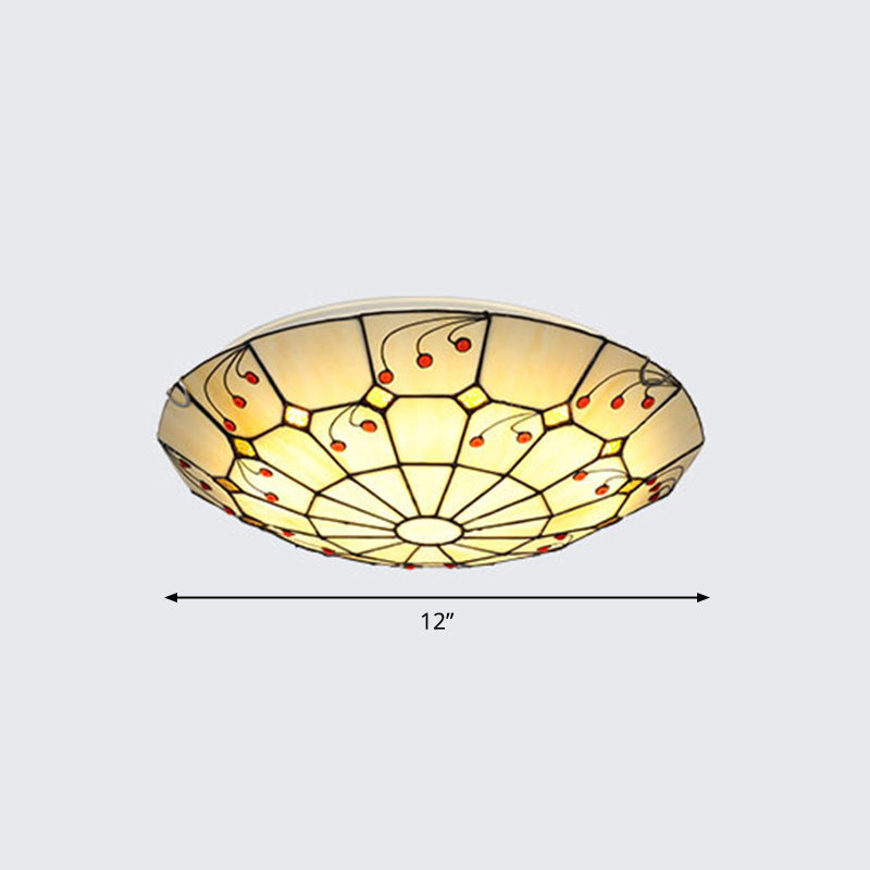 Tiffany Glass Classic LED Flush Ceiling Light Fixture with Grid Pattern