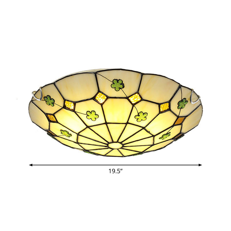 Tiffany Glass Classic LED Flush Ceiling Light Fixture with Grid Pattern