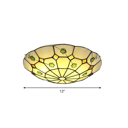 Tiffany Glass Classic LED Flush Ceiling Light Fixture with Grid Pattern