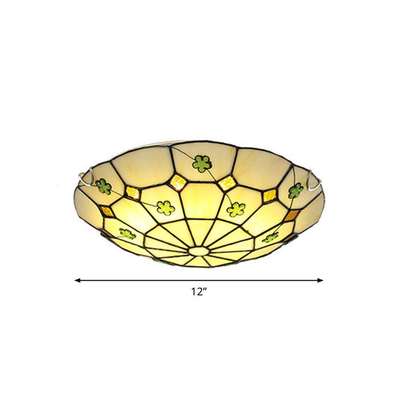 Tiffany Glass Classic Led Flush Ceiling Light Fixture With Grid Pattern Green / 12