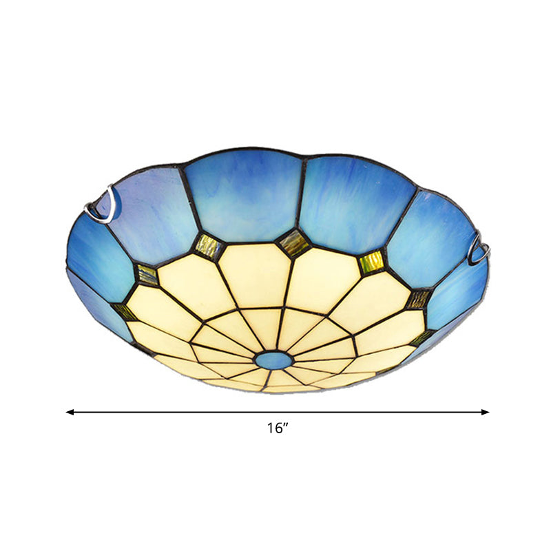 Tiffany Glass Classic LED Flush Ceiling Light Fixture with Grid Pattern