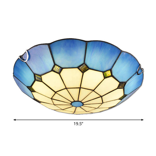 Tiffany Glass Classic LED Flush Ceiling Light Fixture with Grid Pattern