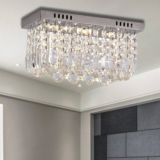 Modern Crystal Chrome Flush Mount LED Ceiling Light - 8"/16" Cubic/Cuboid for Bedroom