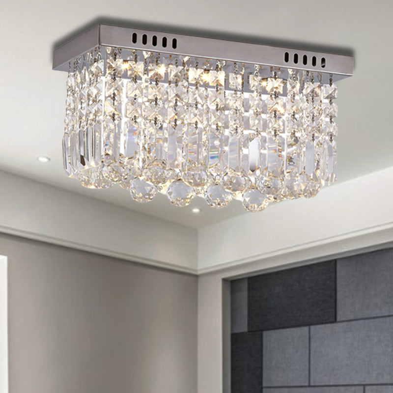 Modern Crystal Chrome Flush Mount Led Ceiling Light - 8/16 Cubic/Cuboid For Bedroom / 16