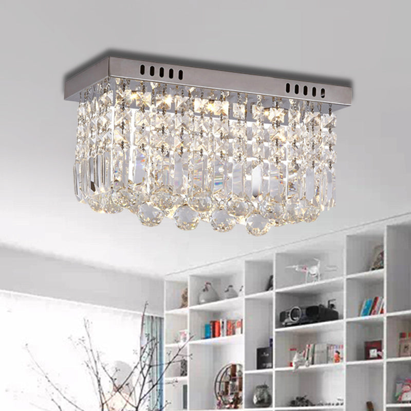 Modern Crystal Chrome Flush Mount LED Ceiling Light - 8"/16" Cubic/Cuboid for Bedroom