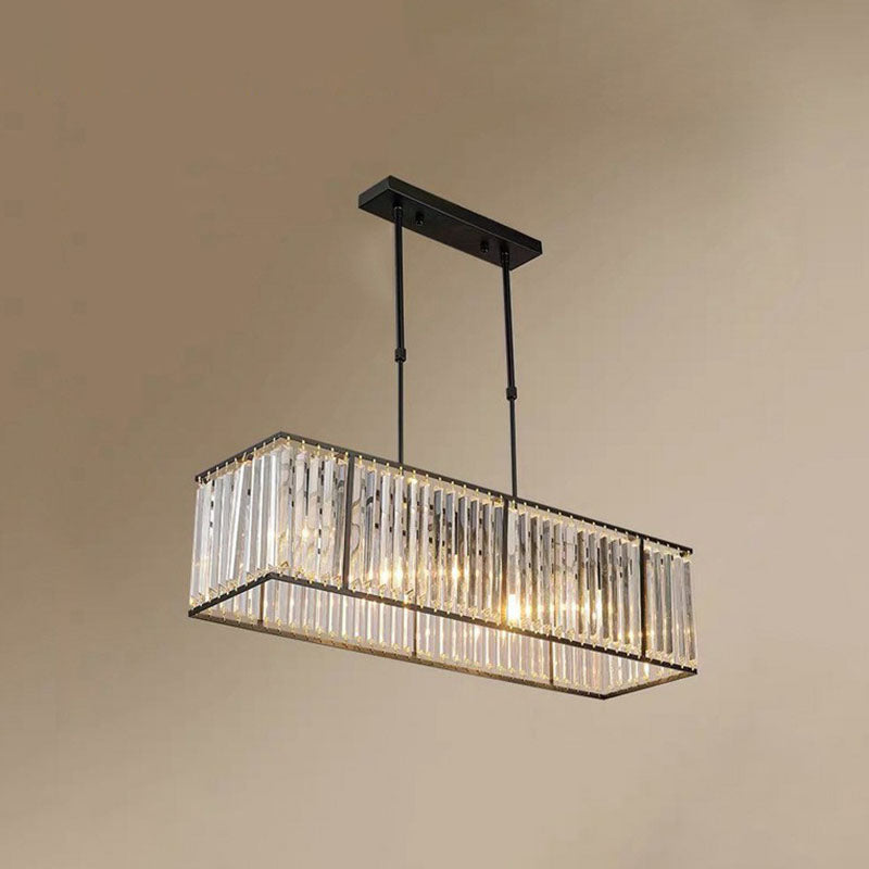 Sleek Dining Room Crystal Chandelier - Rectangle Prismatic Design 4 Bulb Island Pendant Light