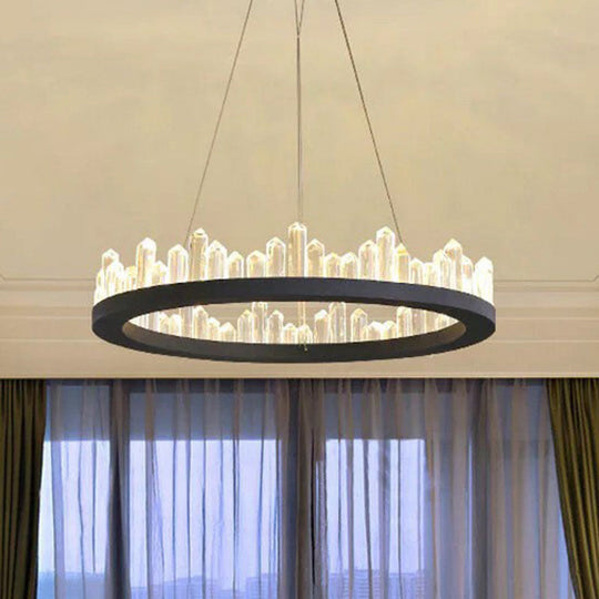 Modern Crystal Ring Chandelier - Elegant 3 Bulb Black Pendant Light / 23.5