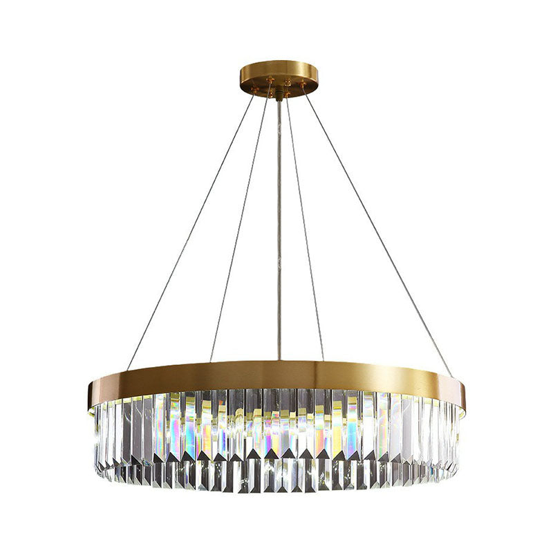 Modern Single Gold Chandelier Light - Circular Crystal Prism Suspension For Living Room