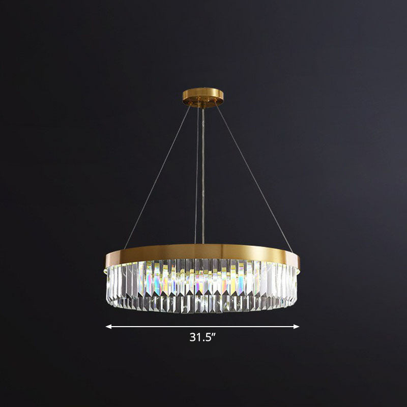 Modern Single Gold Chandelier Light - Circular Crystal Prism Suspension For Living Room / 31.5