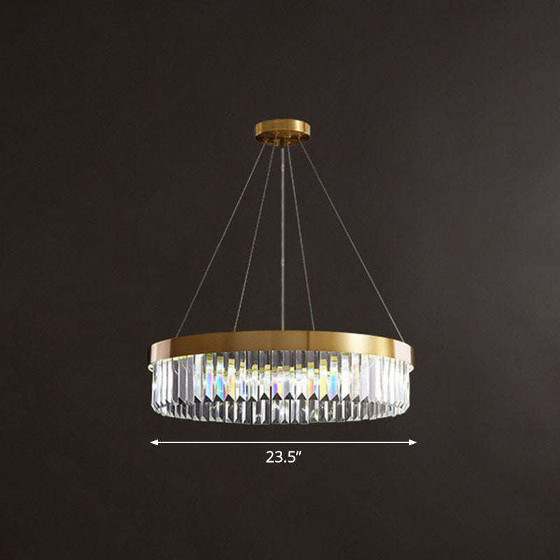 Modern Single Gold Chandelier Light - Circular Crystal Prism Suspension For Living Room / 23.5