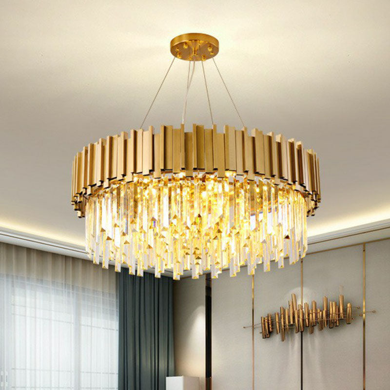 Minimalist Round Chandelier Light: Crystal Gold Pendant for Living Room