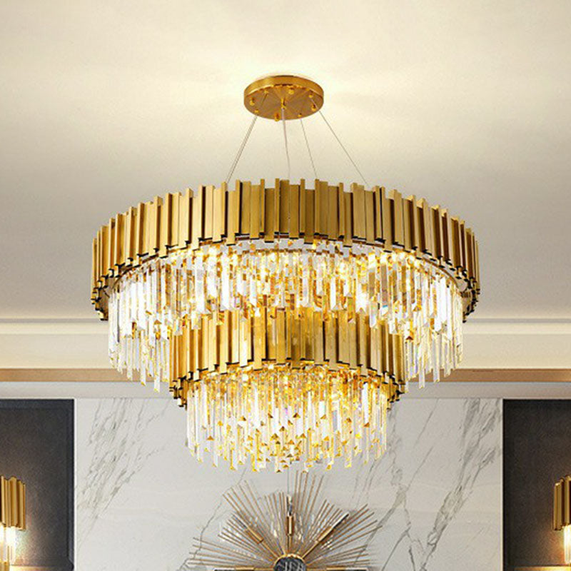 Minimalist Gold Crystal Chandelier For Living Room: Prismatic Pendant Light