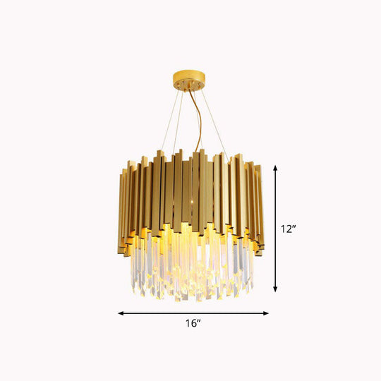 Minimalist Round Chandelier Light: Crystal Gold Pendant for Living Room