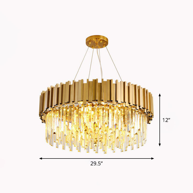 Minimalist Round Chandelier Light: Crystal Gold Pendant for Living Room