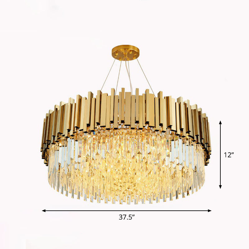 Minimalist Round Chandelier Light: Crystal Gold Pendant for Living Room