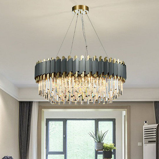 Modern Round Crystal Prism Ceiling Light Fixture for Living Room - Clear Chandelier