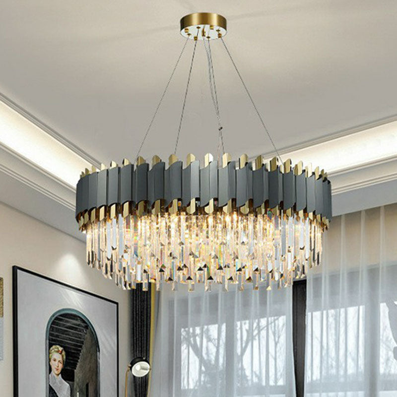 Modern Round Crystal Prism Ceiling Light Fixture for Living Room - Clear Chandelier