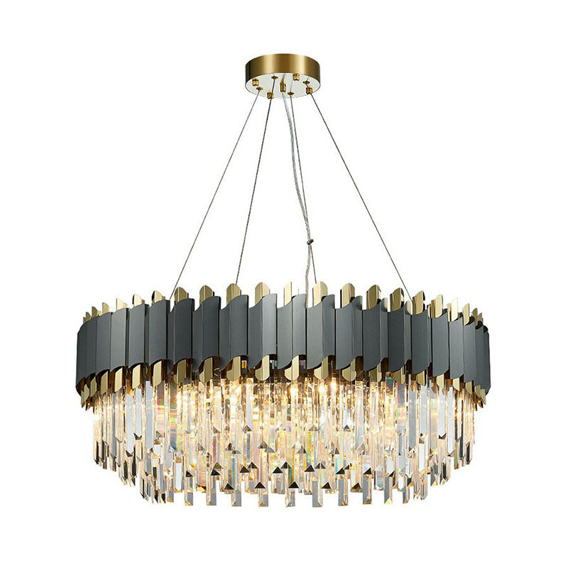 Modern Round Crystal Prism Ceiling Light Fixture for Living Room - Clear Chandelier