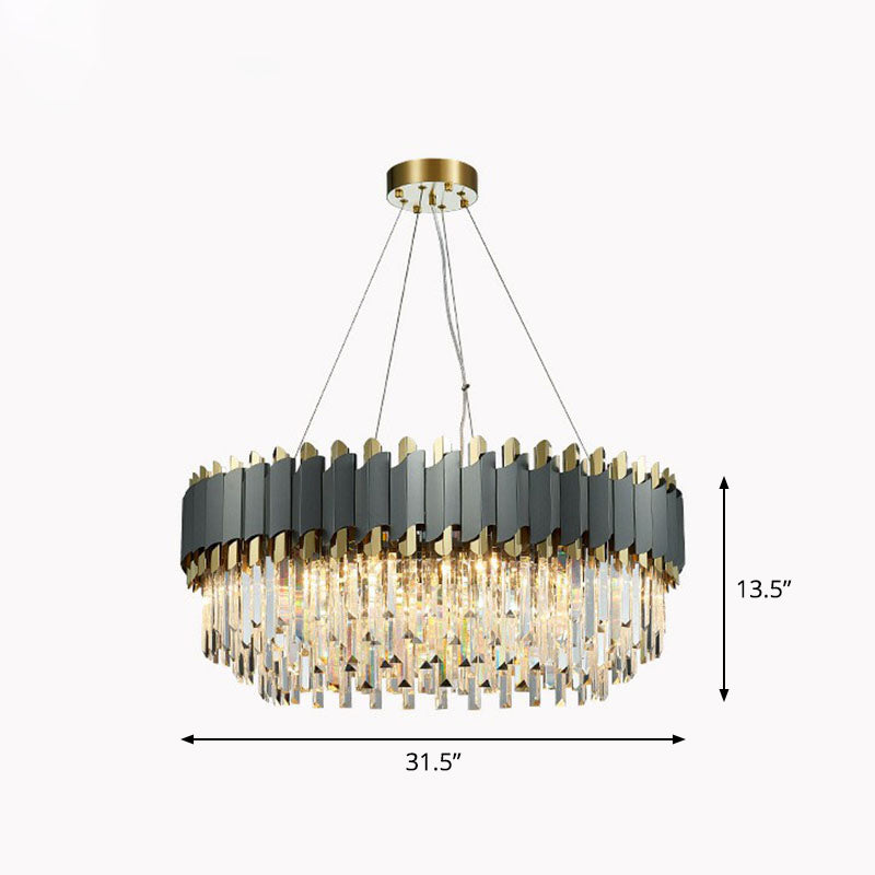 Modern Round Crystal Prism Ceiling Light Fixture for Living Room - Clear Chandelier