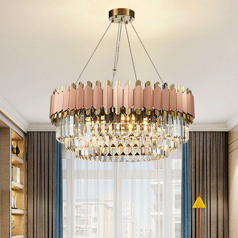 Contemporary Pink Crystal Chandelier Pendant Light for Living Room