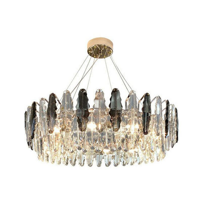 Modern Crystal Drum Chandelier - Clear Living Room Suspension Lighting Fixture