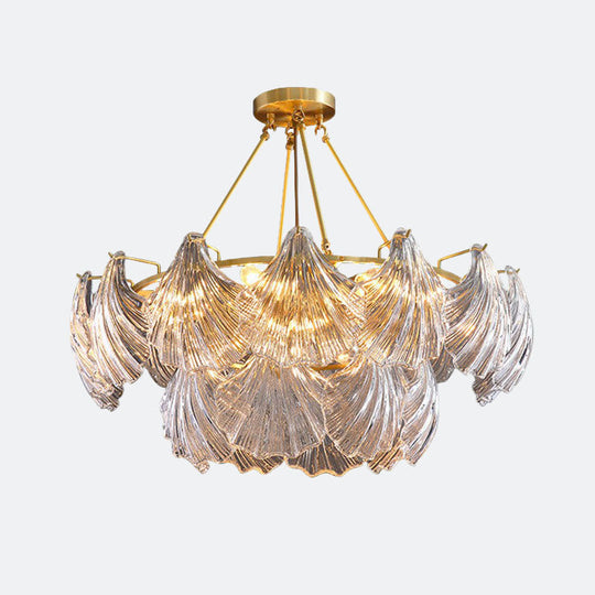 Simplicity Ribbed Crystal Brass Shell Chandelier Pendant Light - Elegant Dining Room Fixture