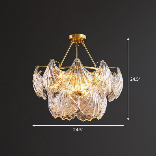 Simplicity Ribbed Crystal Brass Shell Chandelier Pendant Light - Elegant Dining Room Fixture