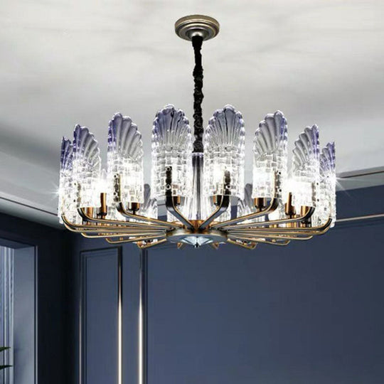 Modern Blue Peacock Feather Crystal Chandelier - 12-Light Dining Room Ceiling Lighting