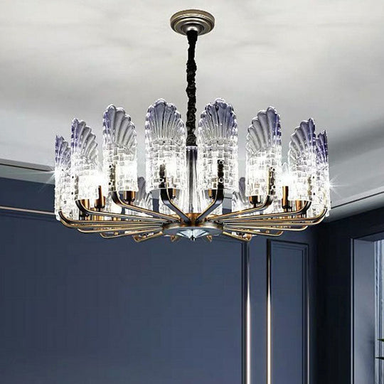 Modern Blue Peacock Feather Crystal Chandelier - 12-Light Dining Room Ceiling Lighting