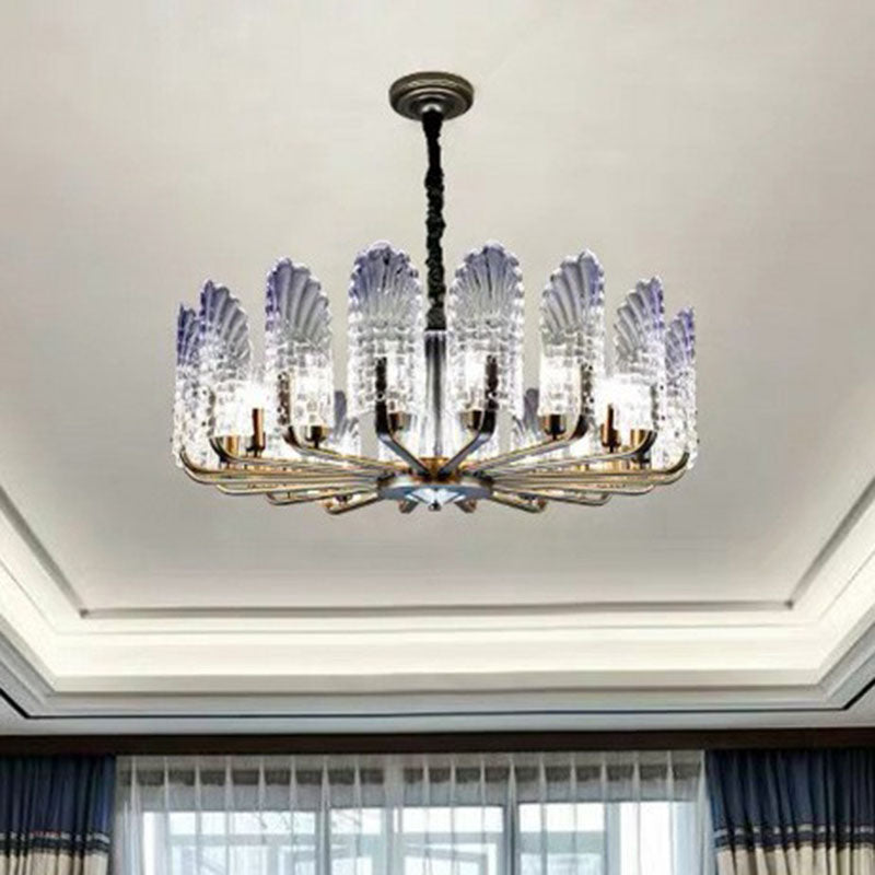 Blue Peacock Feather Crystal Chandelier- 12 Lights- Modern Dining Room Ceiling Lighting