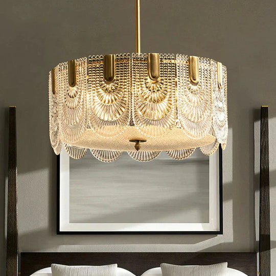 Round brass with Ribbed Crystal Chandelier Pendant Light