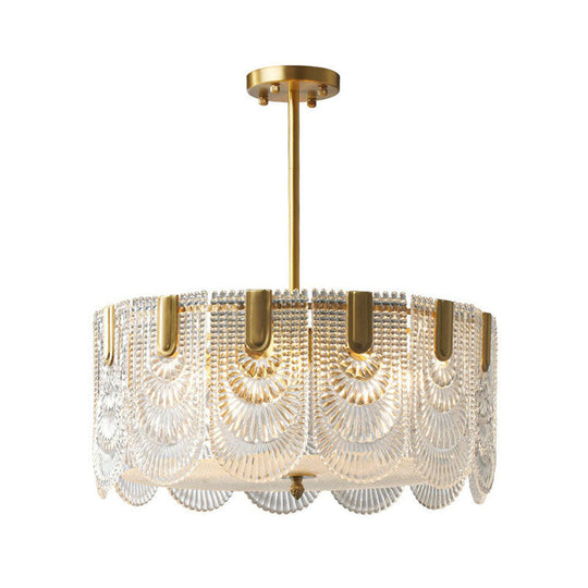 Scalloped Crystal Ribbed Chandelier Pendant Light - Contemporary Brass Hanging Fixture