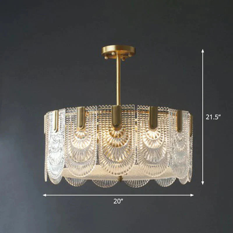 Round brass with Ribbed Crystal Chandelier Pendant Light