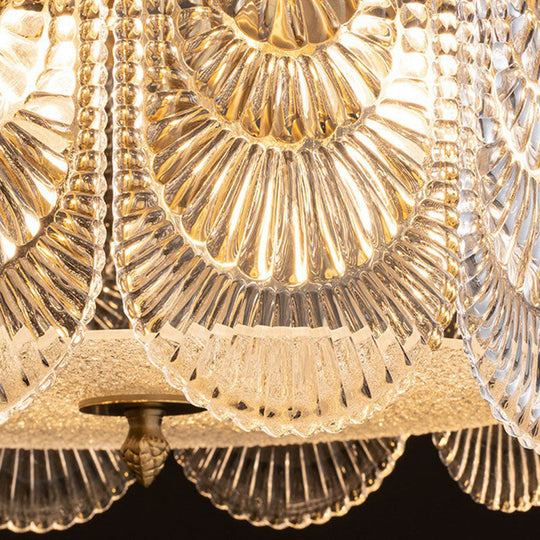 Scalloped Crystal Ribbed Chandelier Pendant Light - Contemporary Brass Hanging Fixture