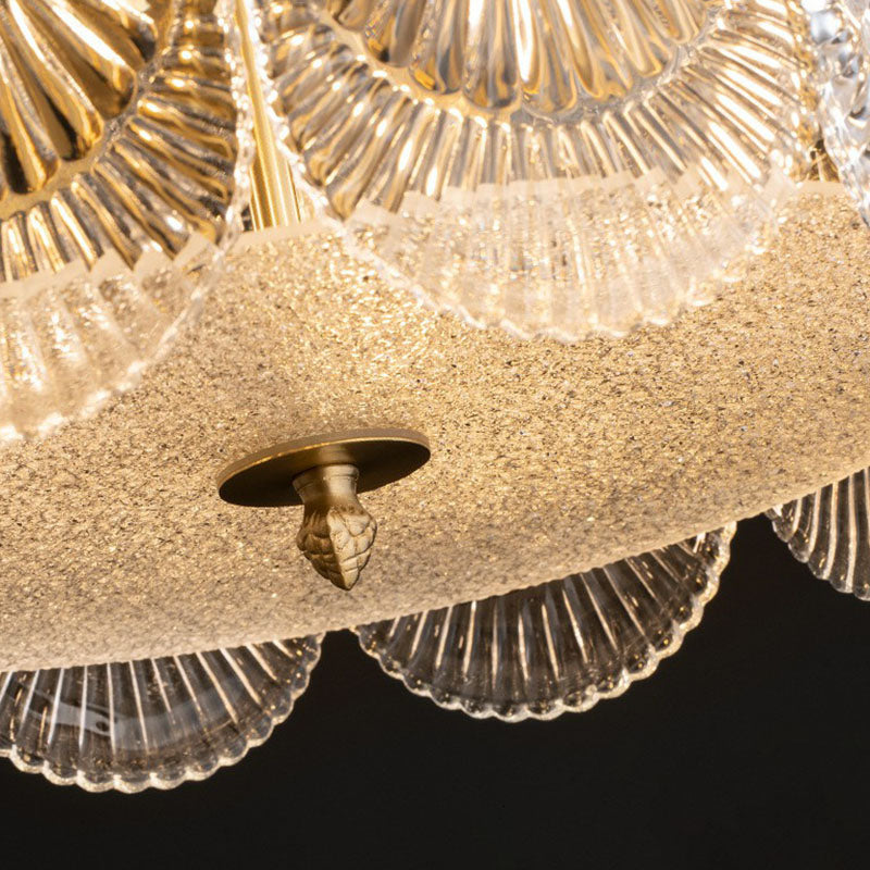 Scalloped Crystal Ribbed Chandelier Pendant Light - Contemporary Brass Hanging Fixture