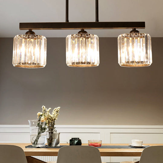 Modern 3-Light Crystal Island Pendant In Clear Shade For Dining Room Table