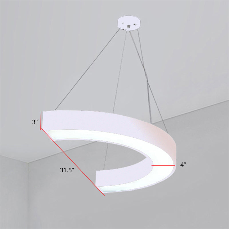 Modern Led Acrylic Chandelier Light For Gymnasium | Curve Hanging Lighting Fixture White / 31.5