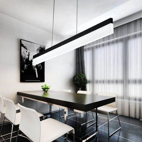 Minimalistic Black Led Pendant Chandelier: Linear Office Hanging Lamp Kit In Acrylic