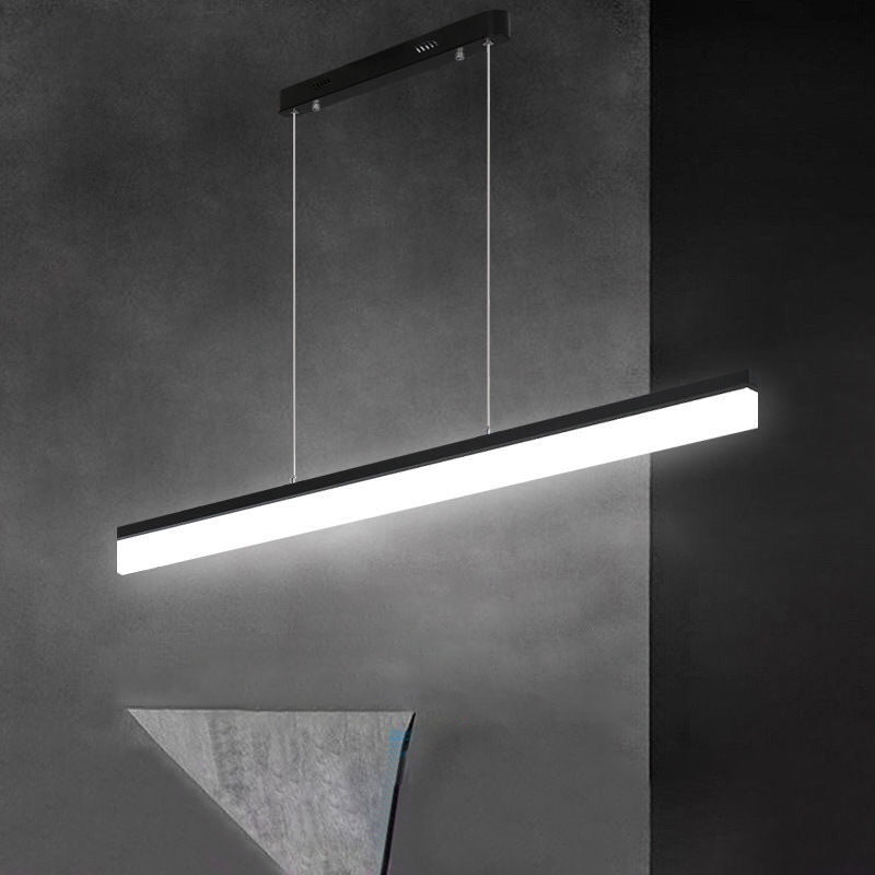 Minimalistic Black Led Pendant Chandelier: Linear Office Hanging Lamp Kit In Acrylic