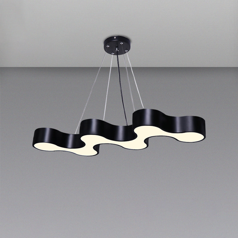 Modern Led Wave Suspension Light: Acrylic Chandelier For Meeting Rooms Black / Warm