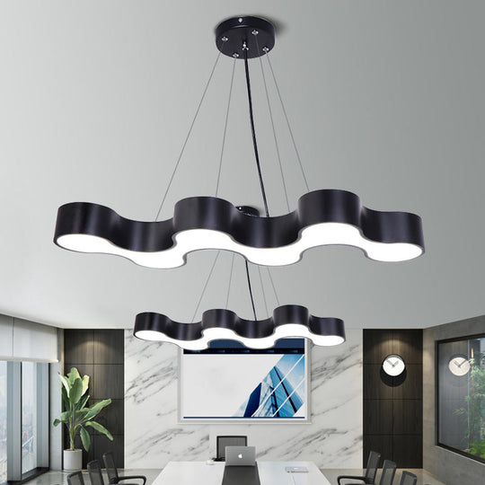 Modern Wave LED Suspension Light: Acrylic Chandelier for Meeting Rooms