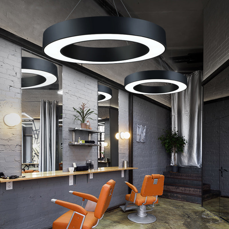 Sleek LED Chandelier Lamp - Metal Loop Shaped, Simplicity Black Finish Pendant Light for Gym