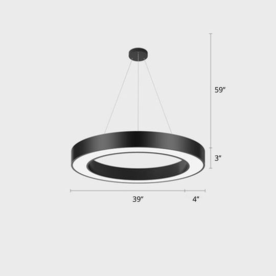 Sleek LED Chandelier Lamp - Metal Loop Shaped, Simplicity Black Finish Pendant Light for Gym