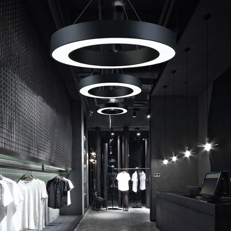 Black Metal Loop Led Chandelier Pendant Light For Gym