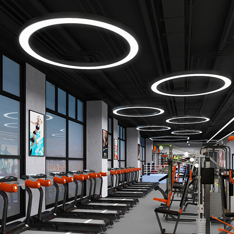 Black Metal Loop Led Chandelier Pendant Light For Gym