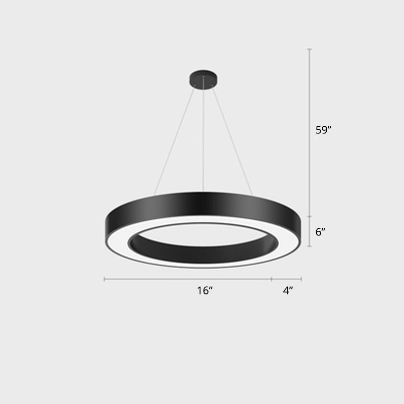 Sleek LED Chandelier Lamp - Metal Loop Shaped, Simplicity Black Finish Pendant Light for Gym