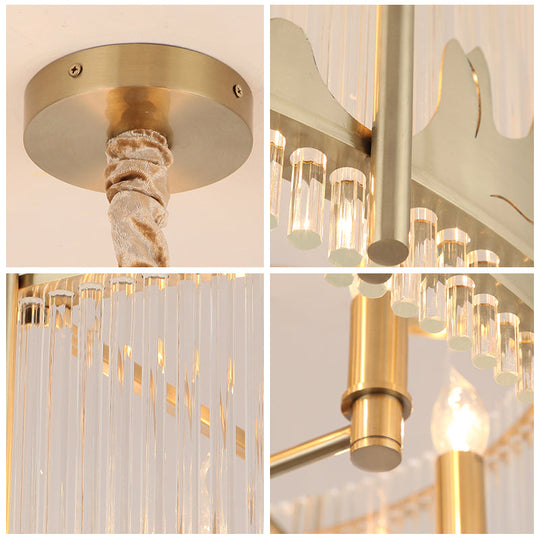 Traditional Prismatic Glass 10-Light Gold Round Chandelier Lamp With Mountain Pattern - Ceiling