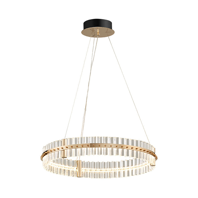 Modern Led Crystal Chandelier Bedroom Pendant Light - Circle Design Clear & Golden