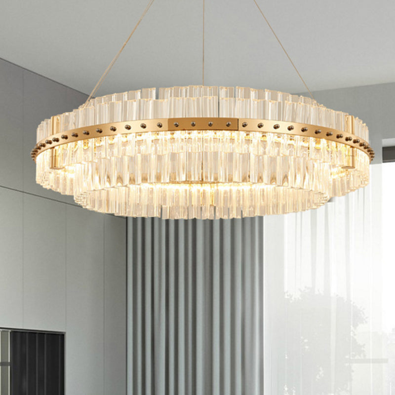 19.5 Contemporary Crystal Led Gold Chandelier- Adjustable Hanging Cords